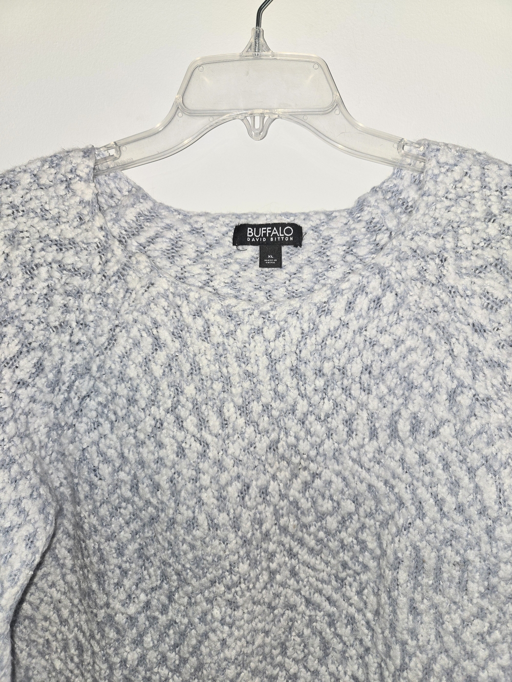 Buffalo David Bitton Cream and Powder Blue Marled Crew Eyelash Sweater Womens XL - Picture 7 of 10